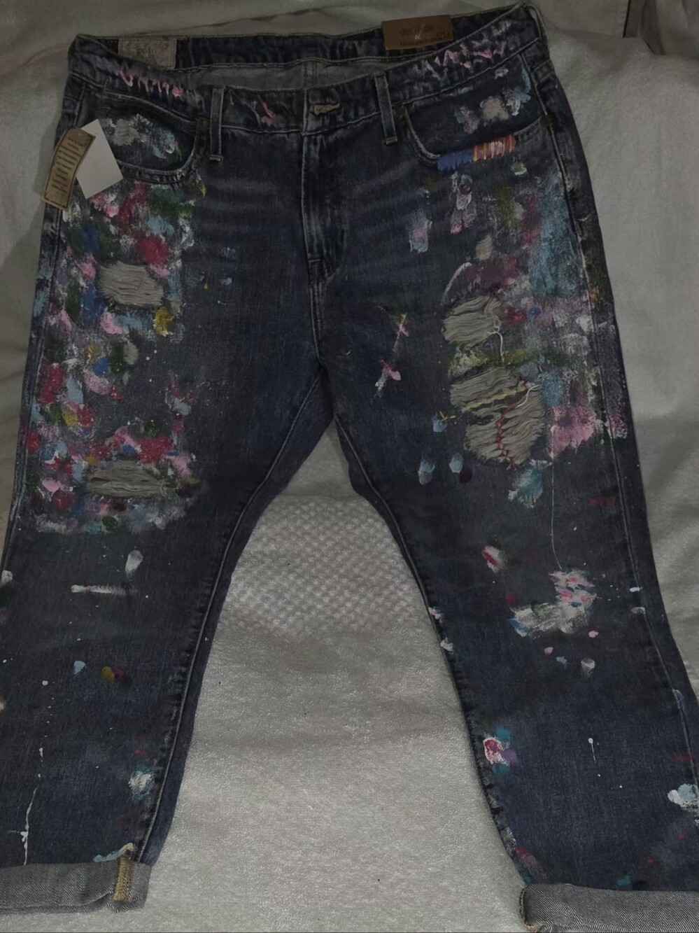 Ralph Lauren Dark Wash Boyfriend Jeans with Multicolor Paint Splatter